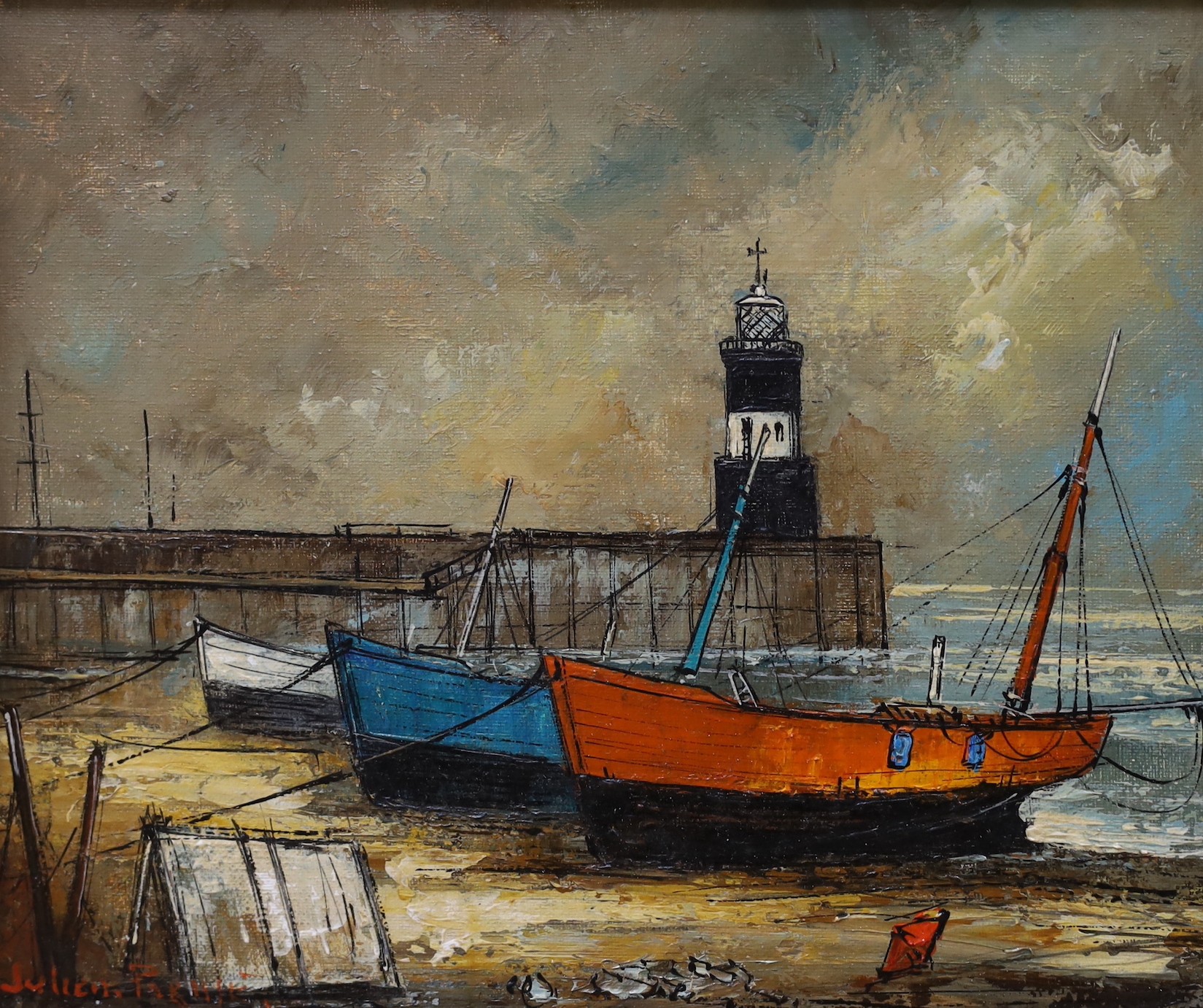 Julien Porisse (b.1927), oil on canvas, 'Harbour scene', signed, 21 x 26cm